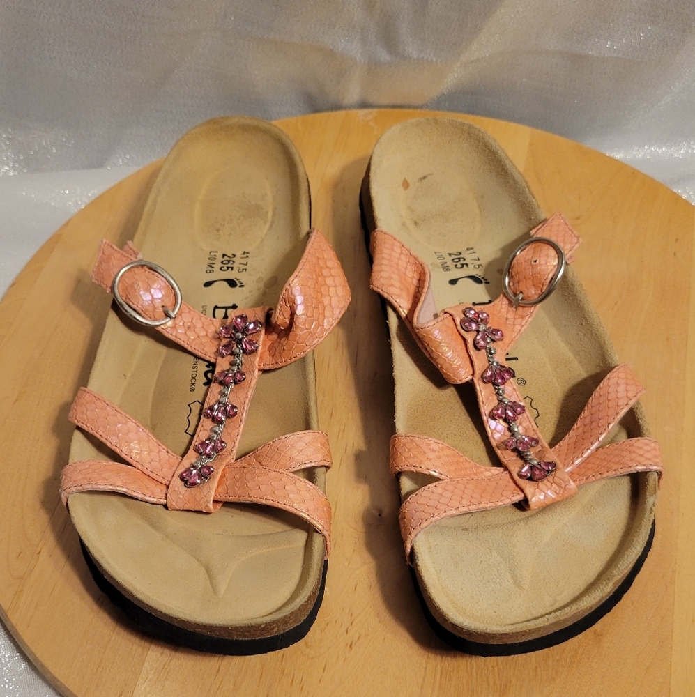 Like New Betula by Birkenstocks Women Pink Leather Sandals Rhinestone Jewel 10